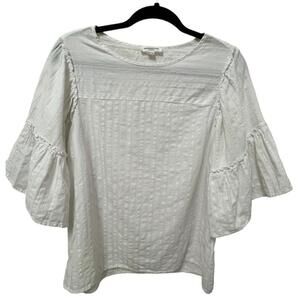 BEACH LUNCH LOUNGE Women’s White Gauzy Ruffled 3/4 Bell Sleeve Blouse, Medium
